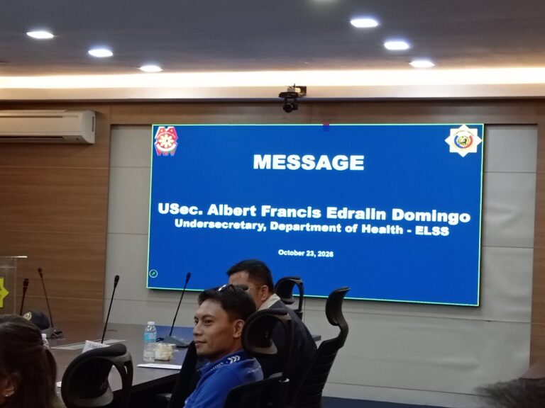 Message slide of DOH Undersecretary Albert Francis Edralin Domingo displayed in the conference room